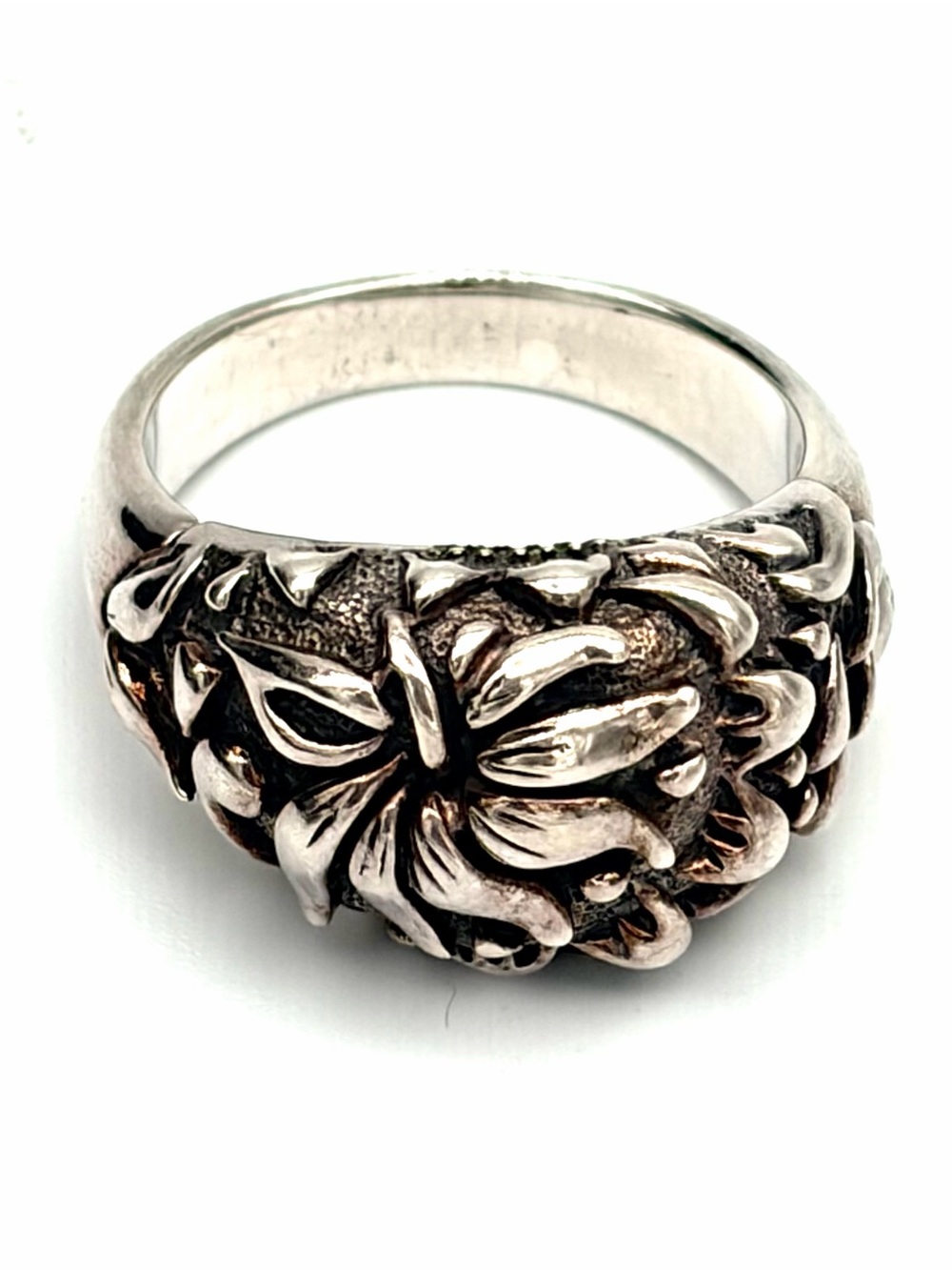 Jean Lin Sterling Silver Floral Relief Domed Statement Ring - Designer, Vintage